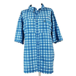 Silverbait shirt Mens 4XL blue plaid short sleeve Outdoor fishing vented Dri-Fit